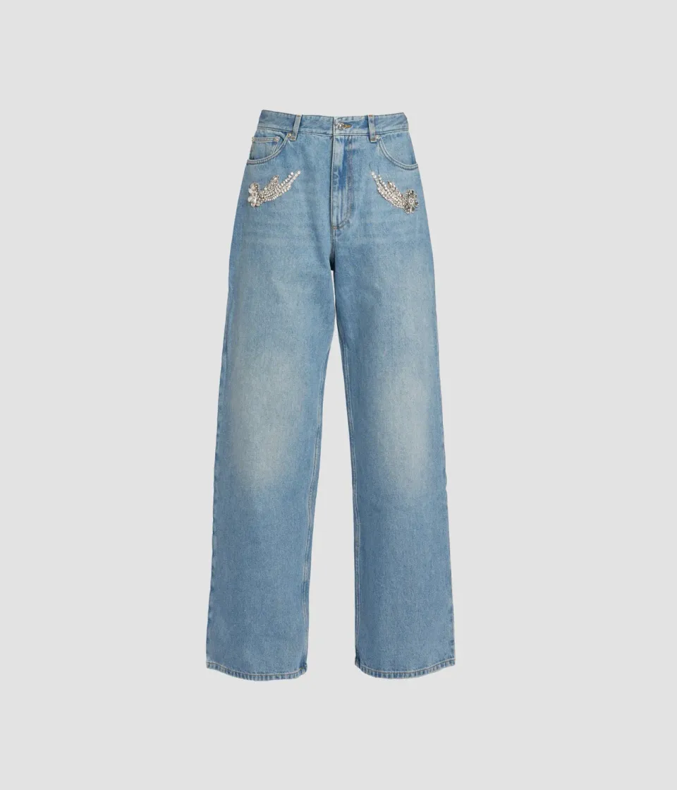 Erdem jeans dritti denim ricamati donna