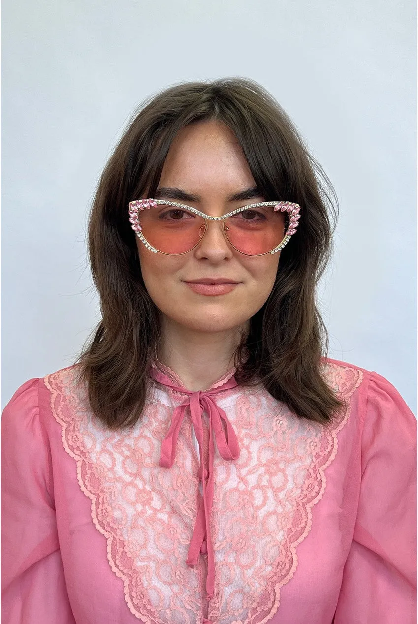 SVNX Cat-Eye occhiali sole rosa oro strass categoria 3
