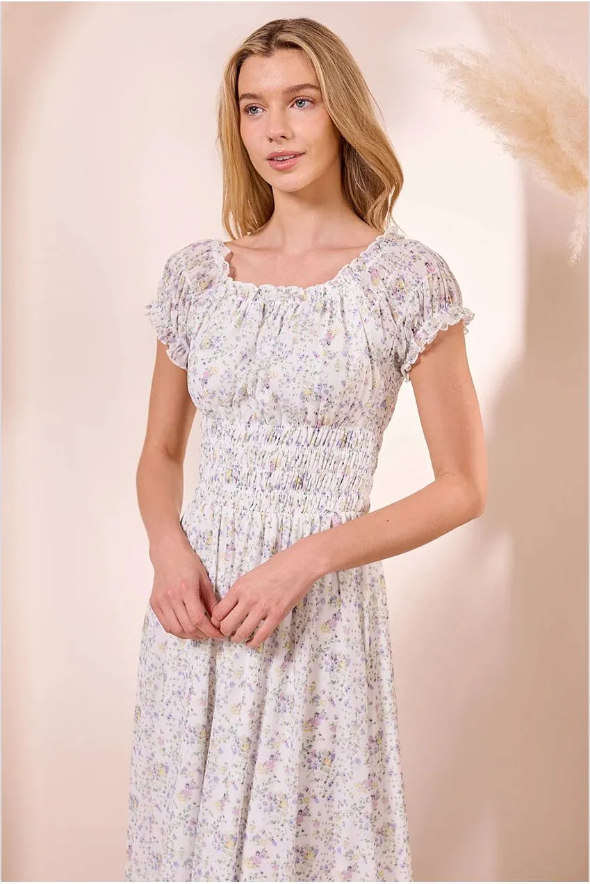 Angeleye Ditsy Mesh Bardot abito bianco floreale