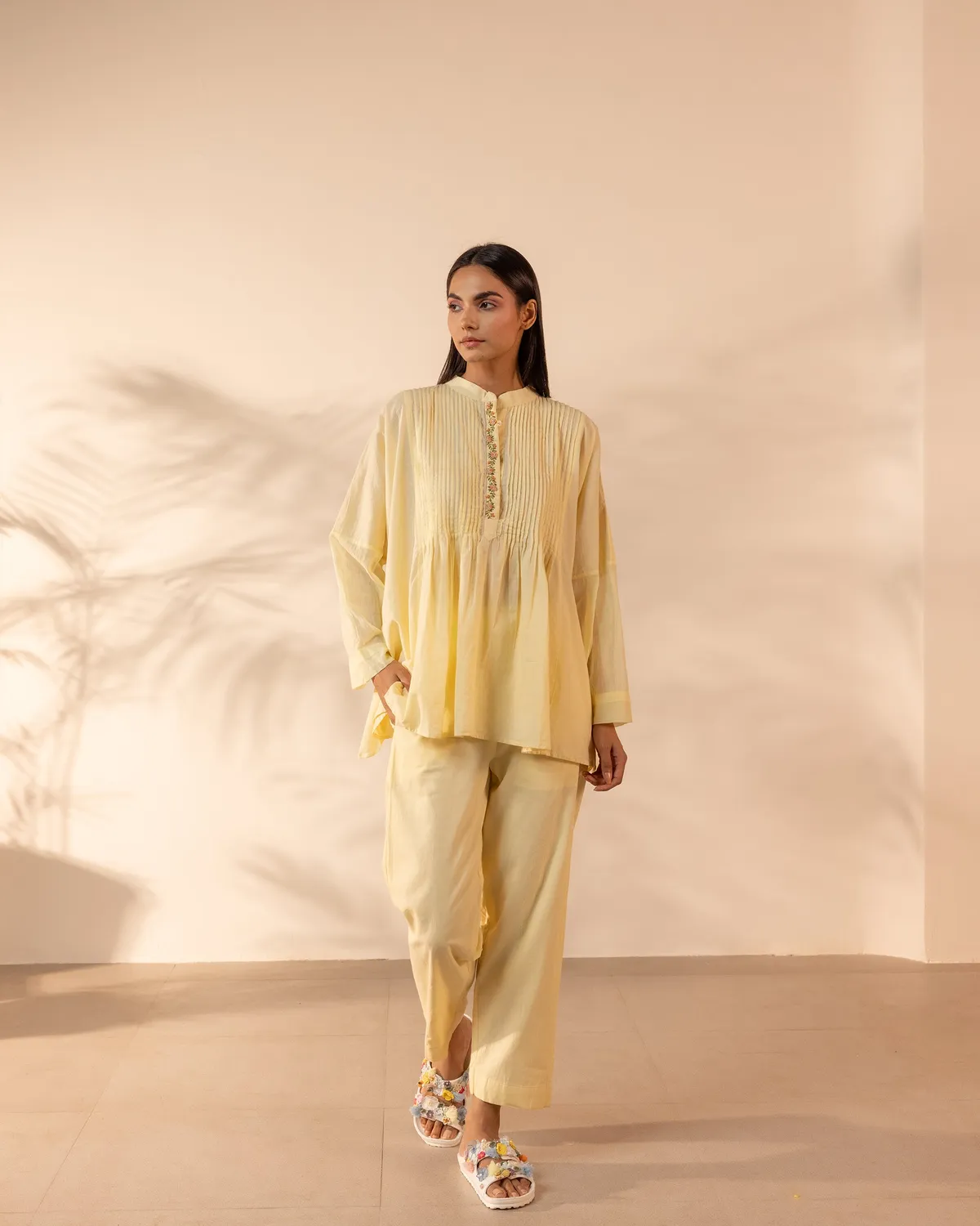 Our Dve Drizzle completo donna giallo limone cotone