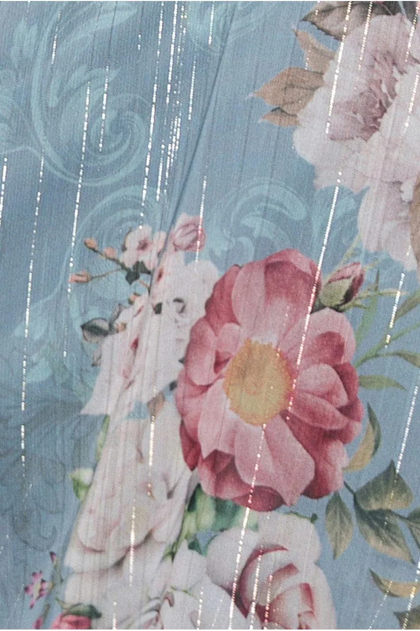 Goddiva Layered Floral Midi Abito Chiffon Blu Aviazione