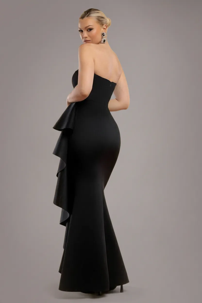 Goddiva Boobtube Peplum abito maxi nero senza spalline