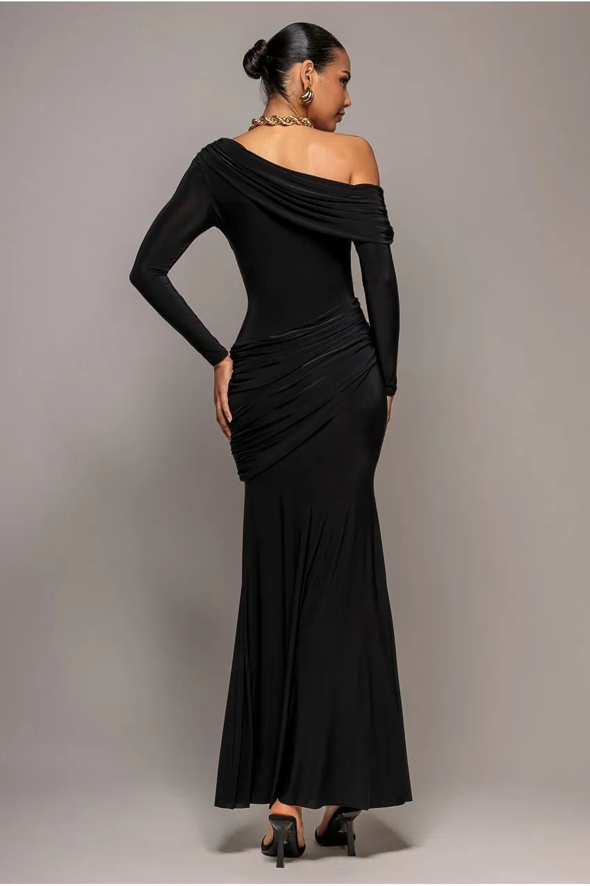 Goddiva Abito Maxi Nero Off Shoulder Soft Touch Taglia 12
