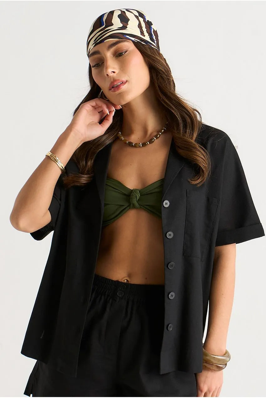 Gini London GL2027B camicia nera oversize in misto lino