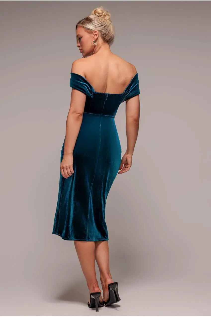 Goddiva Velvet Corset abito midi ottanio velluto