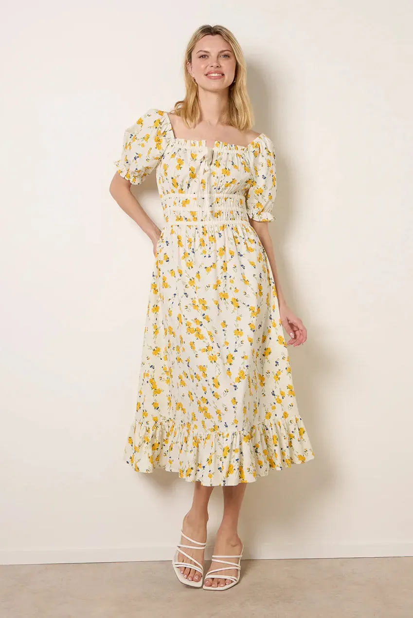 Blue Vanilla Ditsy Floral abito midi limone cotone