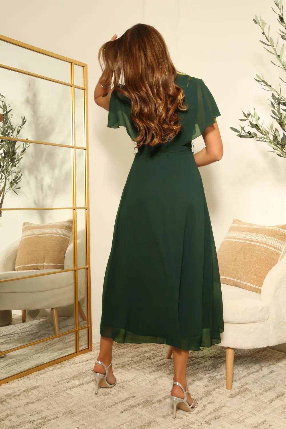 Double Second Chiffon Wrap abito verde midi