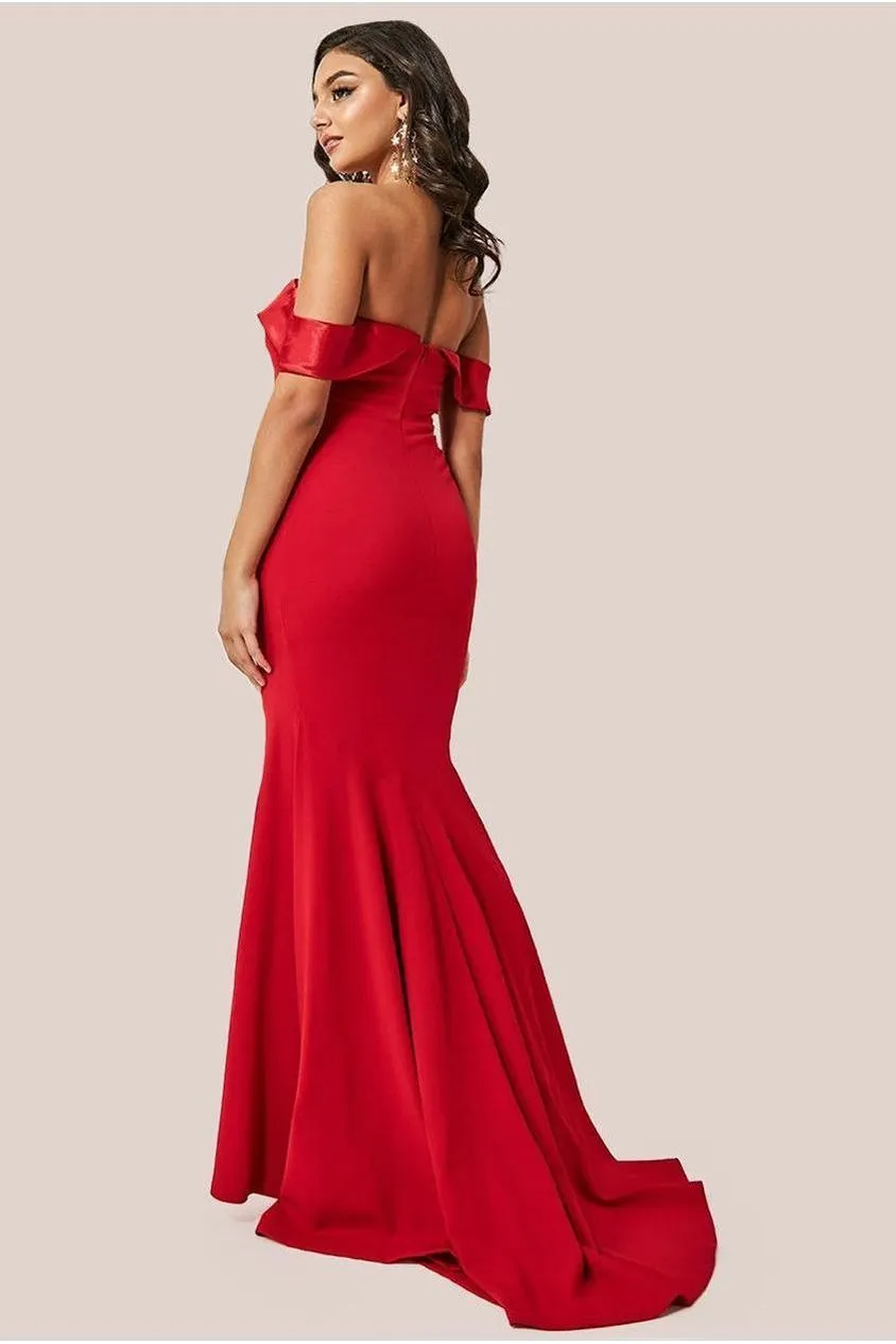Goddiva Satin Band Bandeau Abito Maxi Rosso