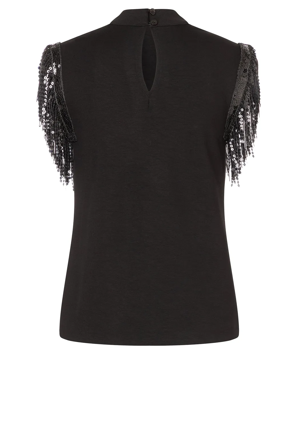 Ana Alcazar Cora Top Nero Jersey Frange Sera