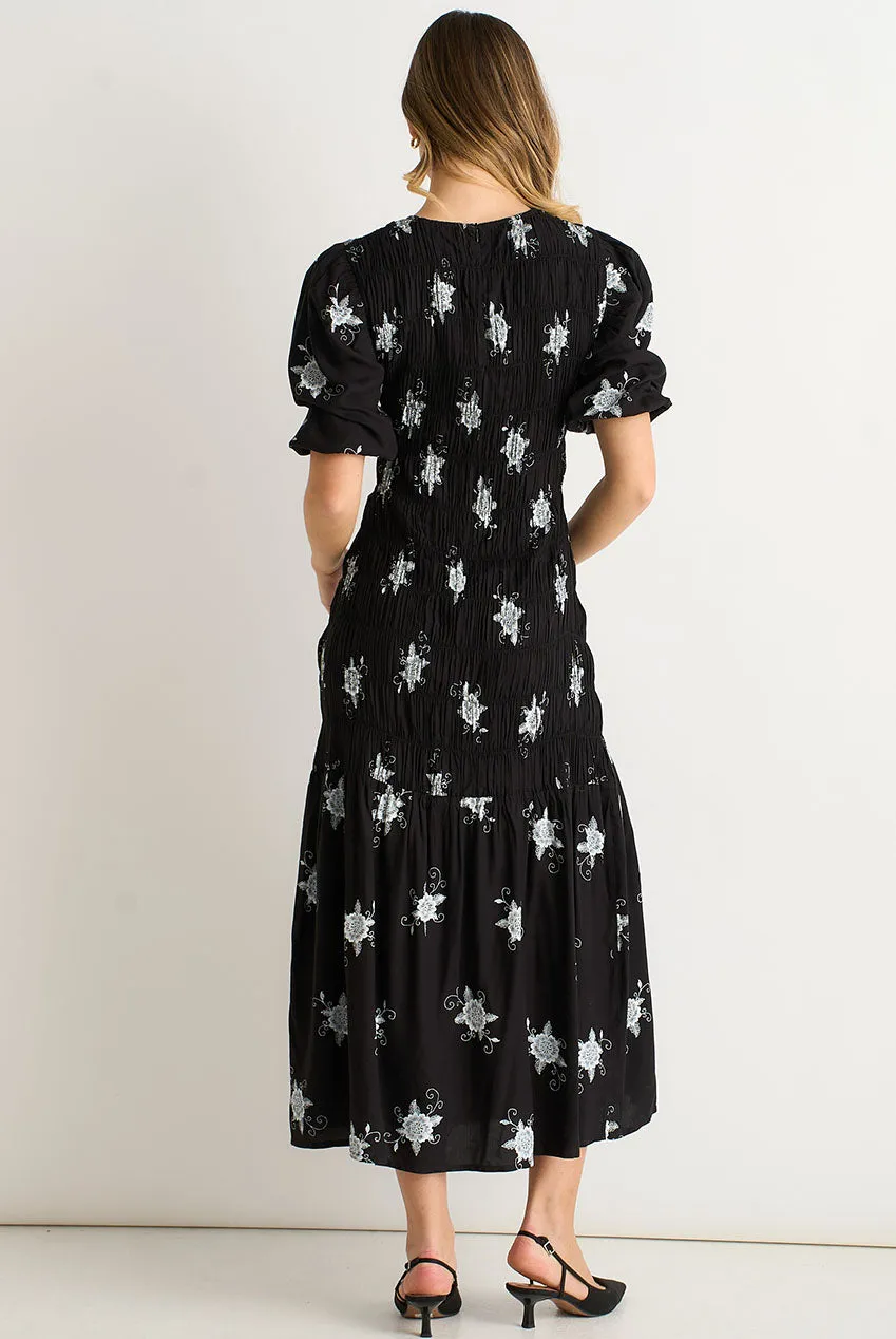 Gini London Paisley Ruched abito midi nero paisley