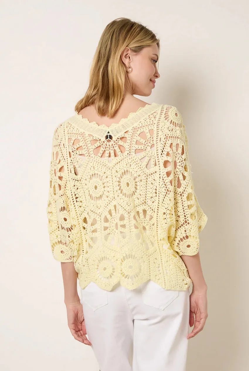 Blue Vanilla Kimono Top Limone Cotone Uncinetto Taglia Unica