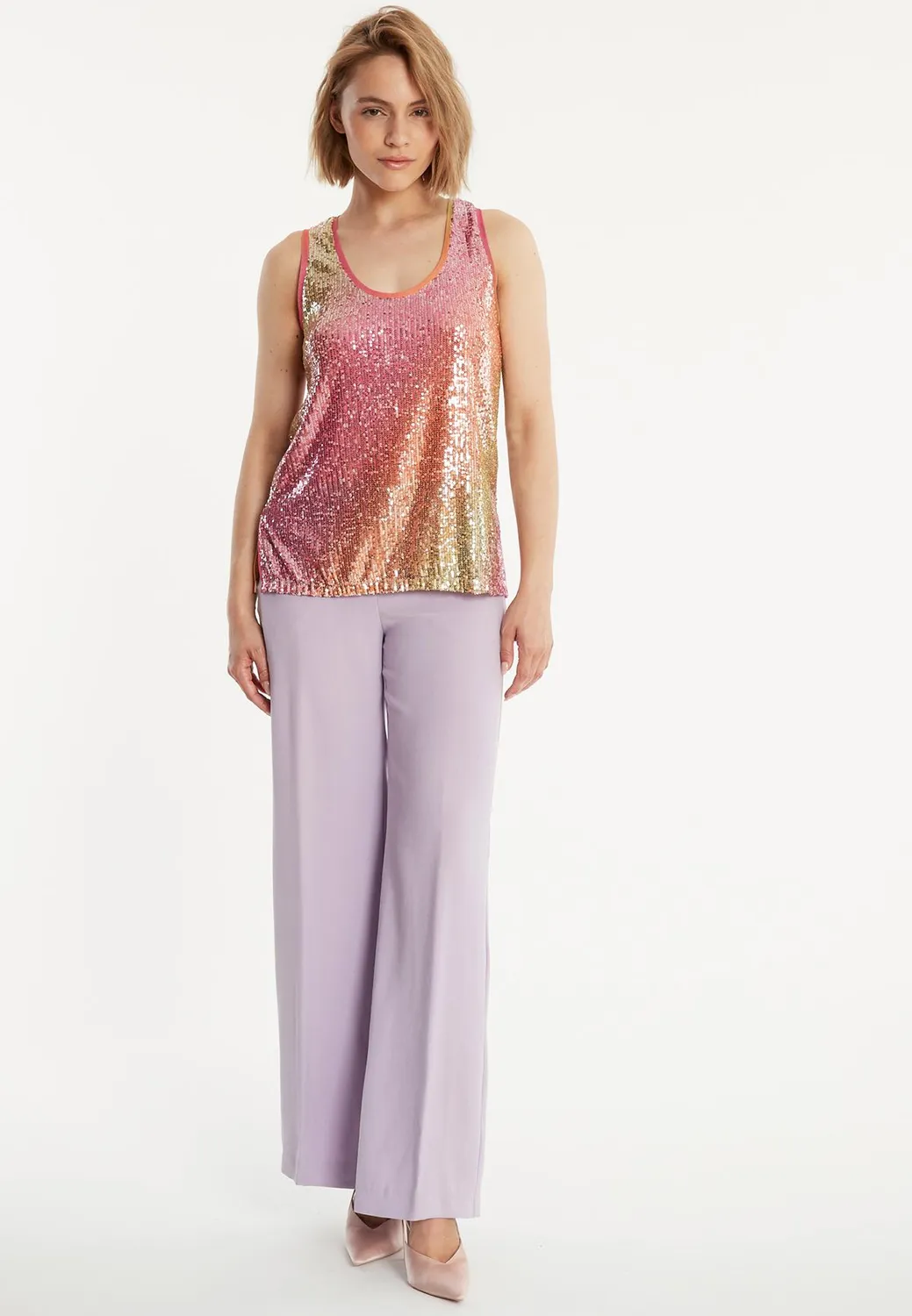Ana Alcazar Zagara top paillettes pastello rosa