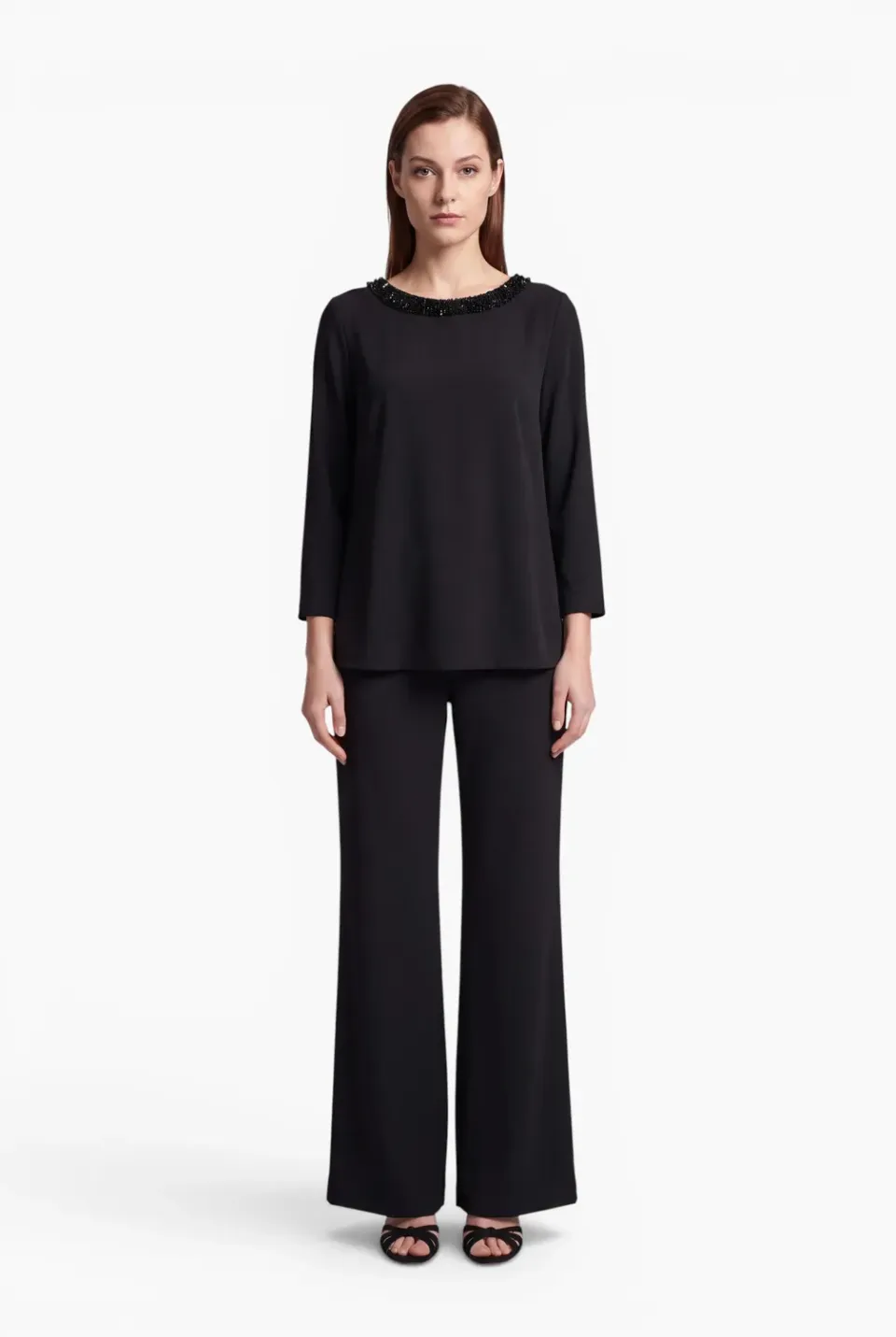 Ana Alcazar Engolia top nero collo barca perle elegante