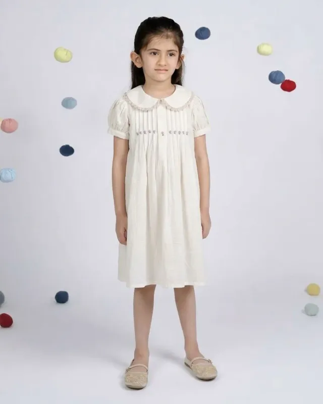 Our Dve Daisy abito bambina cotone beige pizzo
