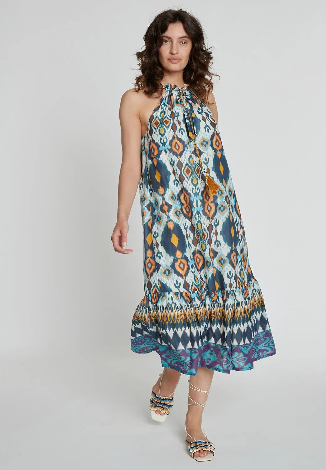 Ana Alcazar Kaini vestito neckholder midi blu giallo