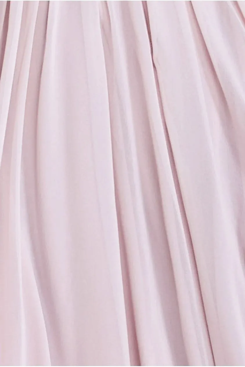 Goddiva Crochet Pleated abito maxi blush 12 chiffon