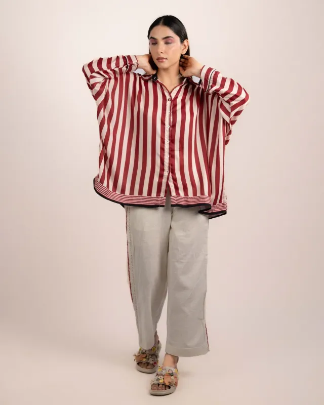 Our Dve Aira camicia modal bordeaux riga larga taglia unica