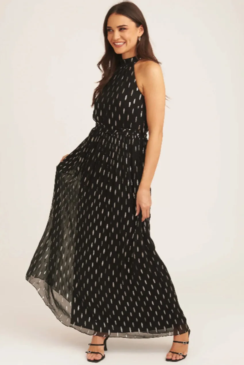 Gini London Jacquard Halter abito maxi nero serata taglie 8-16
