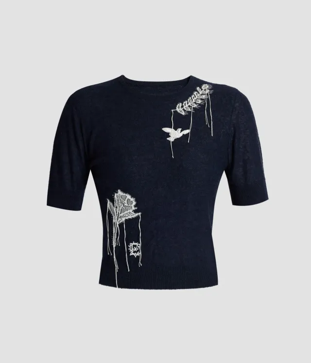 Erdem Alpaca Blend maglione maniche corte pizzo