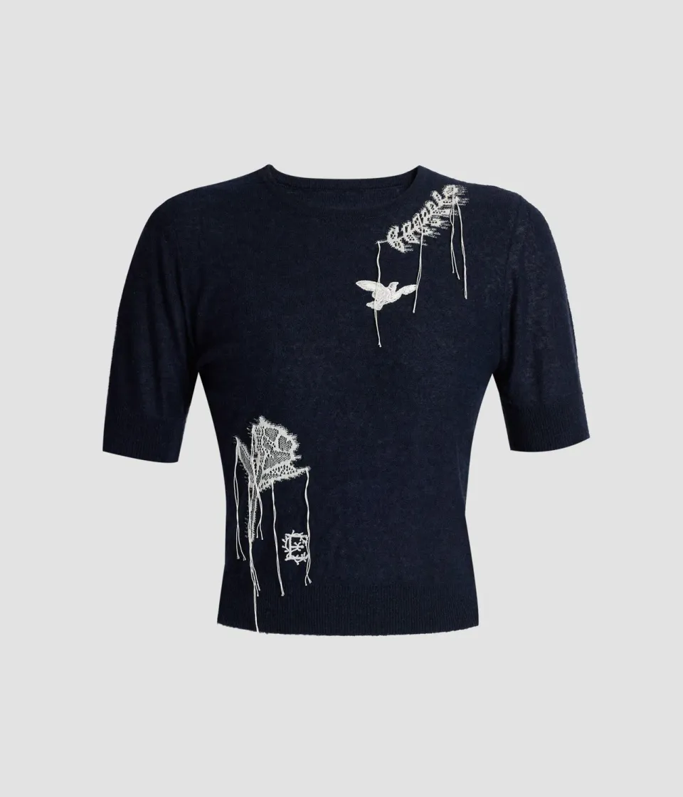 Erdem Alpaca Blend maglione maniche corte pizzo