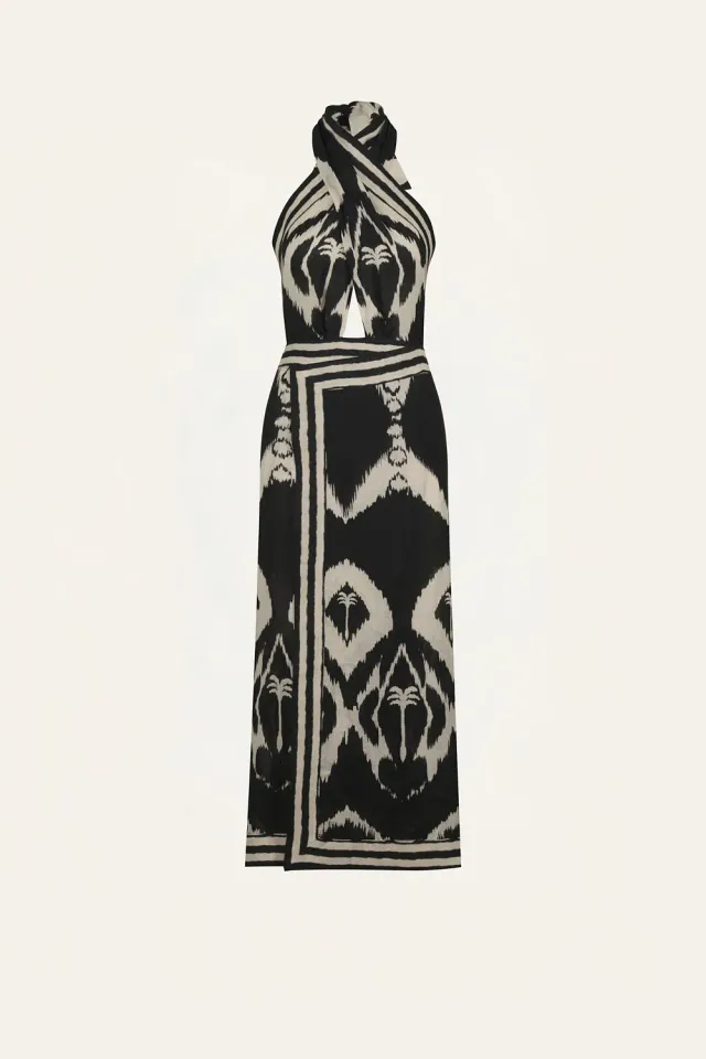 Johanna Ortiz Buen Viento vestito midi lino nero