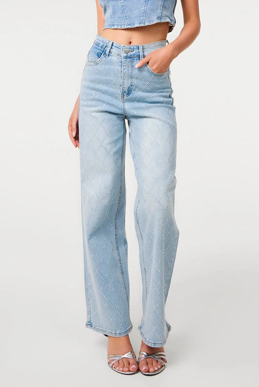 Pink Vanilla Studded Diamond jeans blu borchie