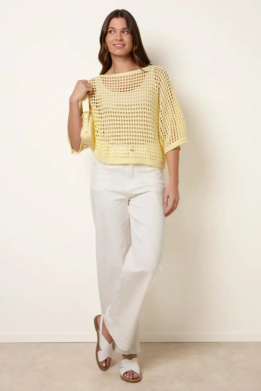 Blue Vanilla top rete girocollo giallo limone S/M