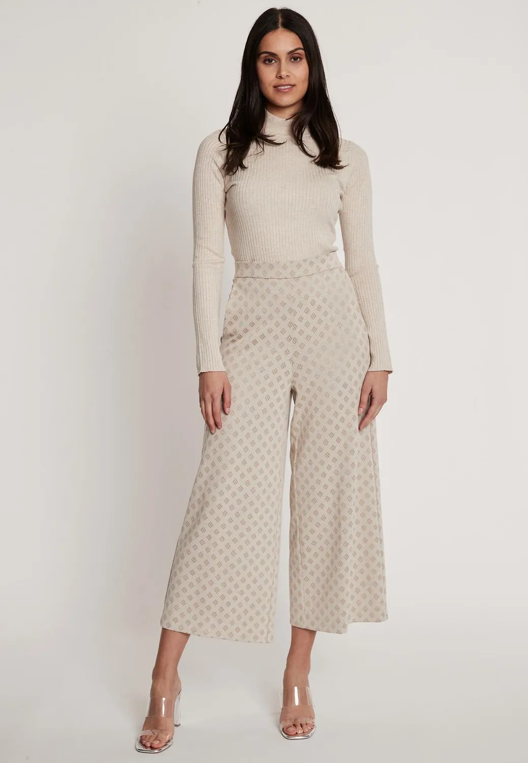 Ana Alcazar Hemmy Pantaloni Culotte Beige Quadri 7/8