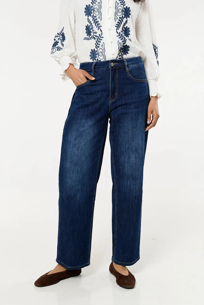 Liquorish Wide Leg jeans donna blu lavaggio scuro