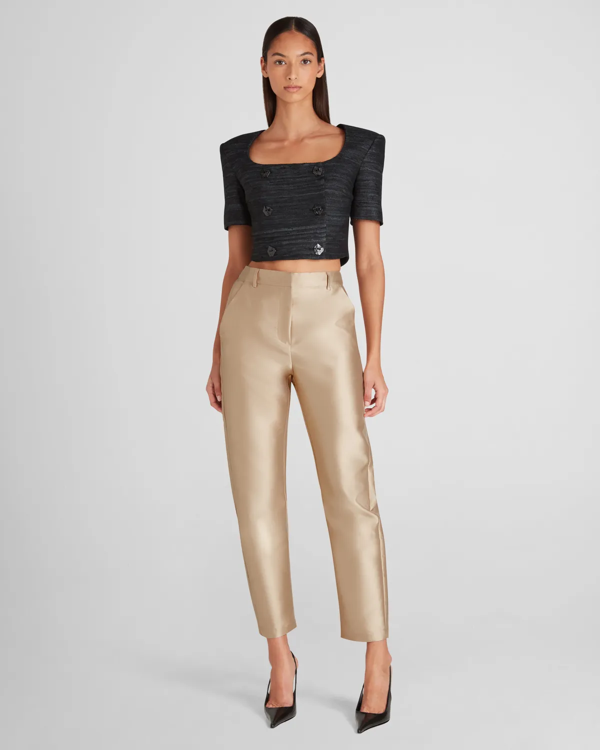 Violante Nessi Vittoria top nero tweed doppiopetto