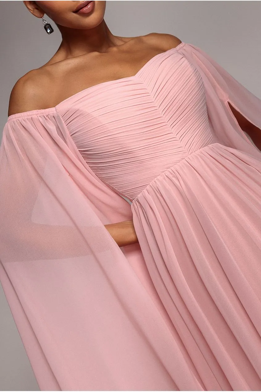Goddiva Chiffon Cape maxi abito blush damigella
