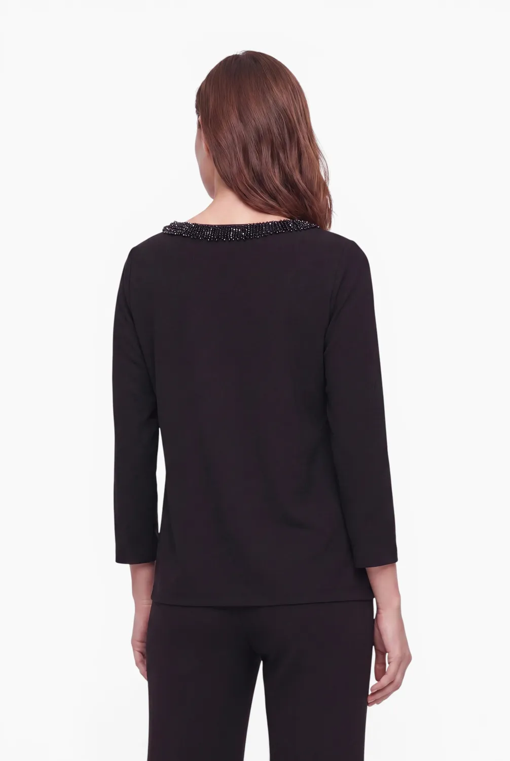 Ana Alcazar Engolia top nero collo barca perle elegante