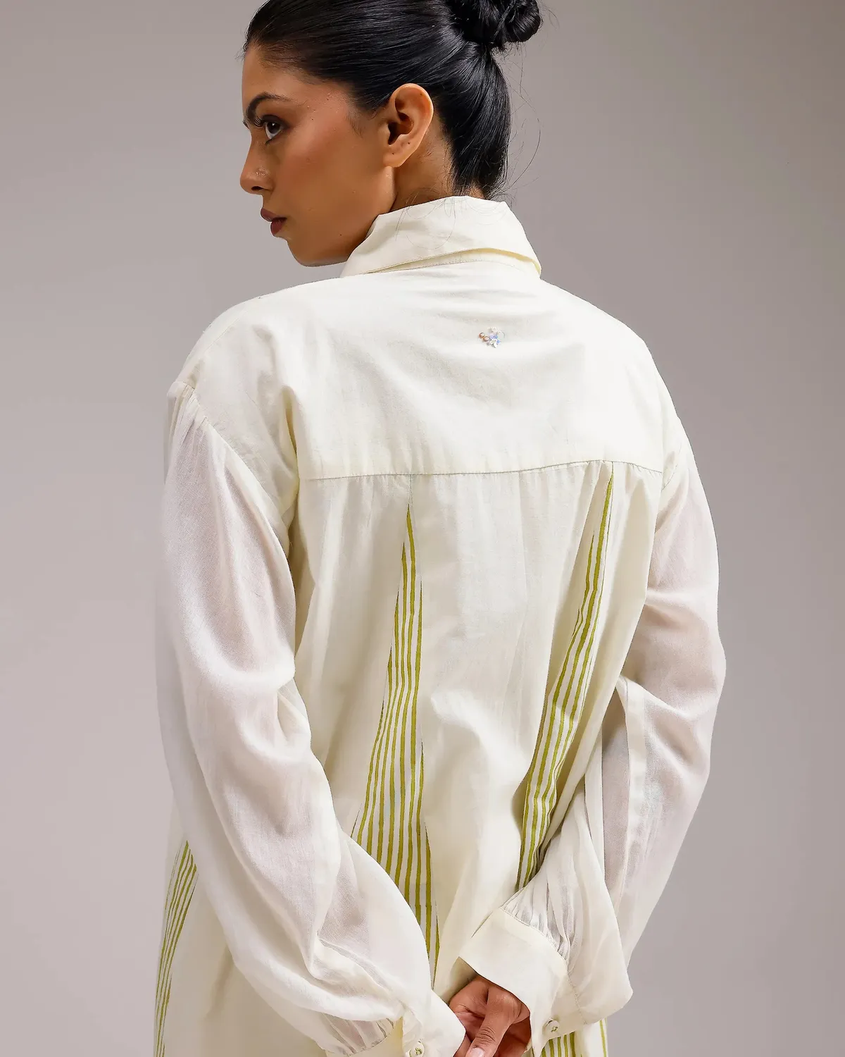 Our Dve Saanjh Panel abito camicia beige in cotone