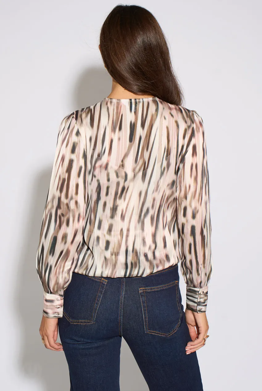 Gini London Animal Wrap top manica lunga bianco lurex