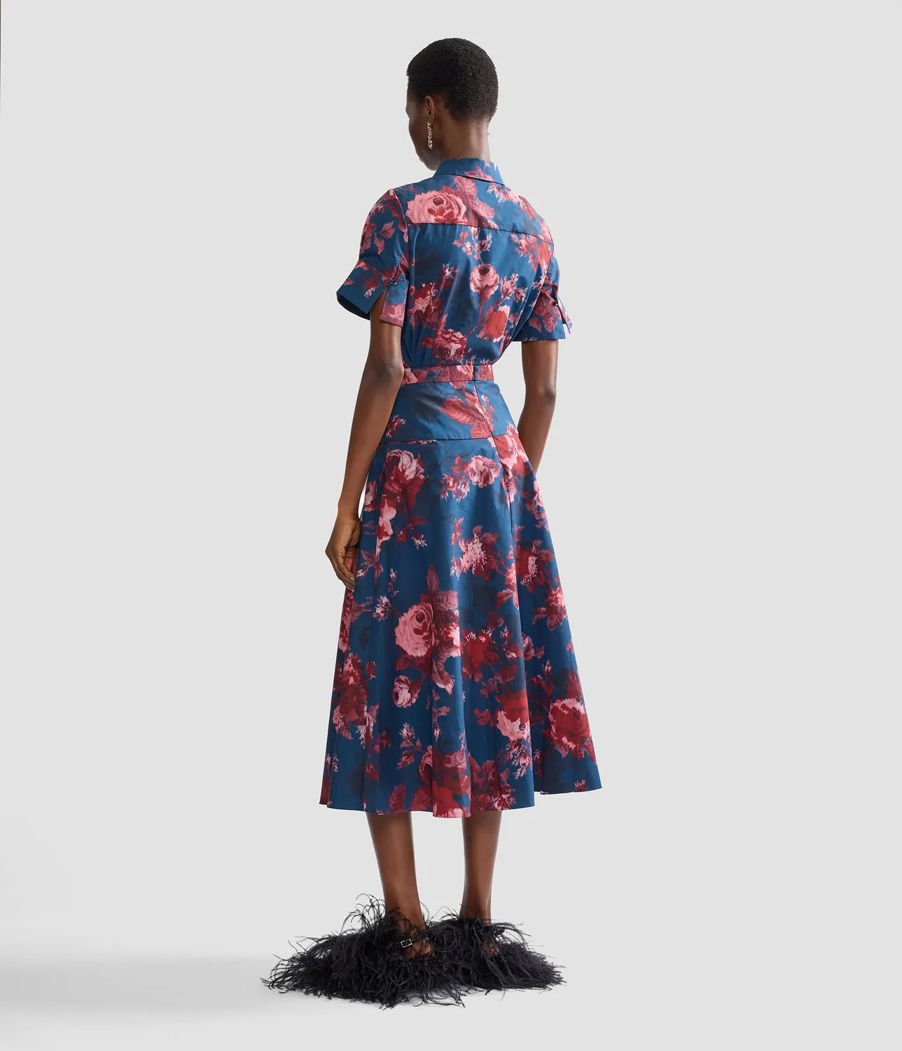 Erdem Floral Cotton Poplin camicia rose maniche corte
