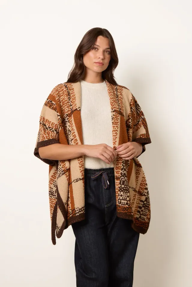 Blue Vanilla Poncho Patchwork Maglia Marrone Taglia Unica