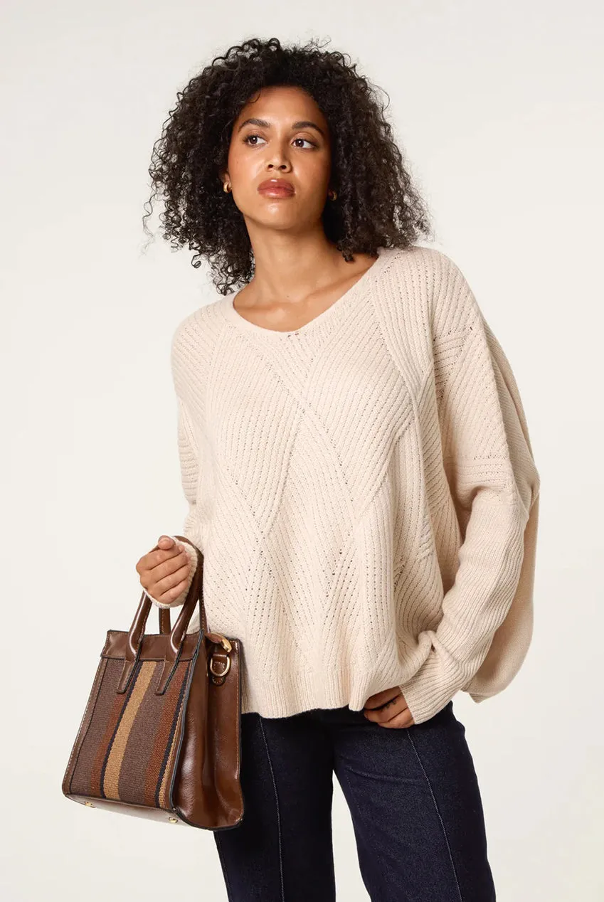 Blue Vanilla Slouchy V Neck Maglione Beige Onesize in acrilico