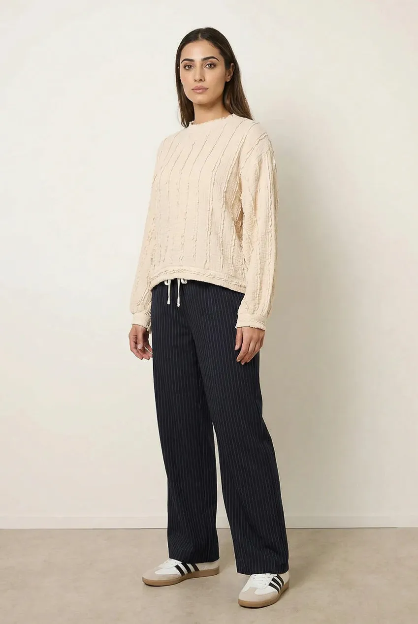 Blue Vanilla Top con Rouches Beige Manica Lunga Taglia Unica