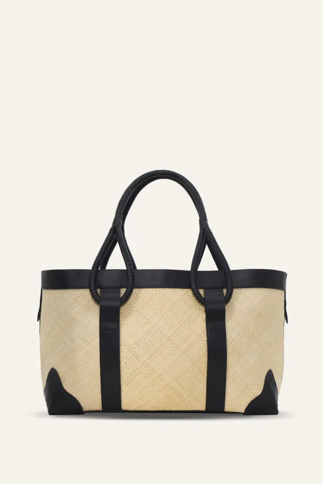 Johanna Ortiz Wind Traveler borsa tote ecru nero paglia