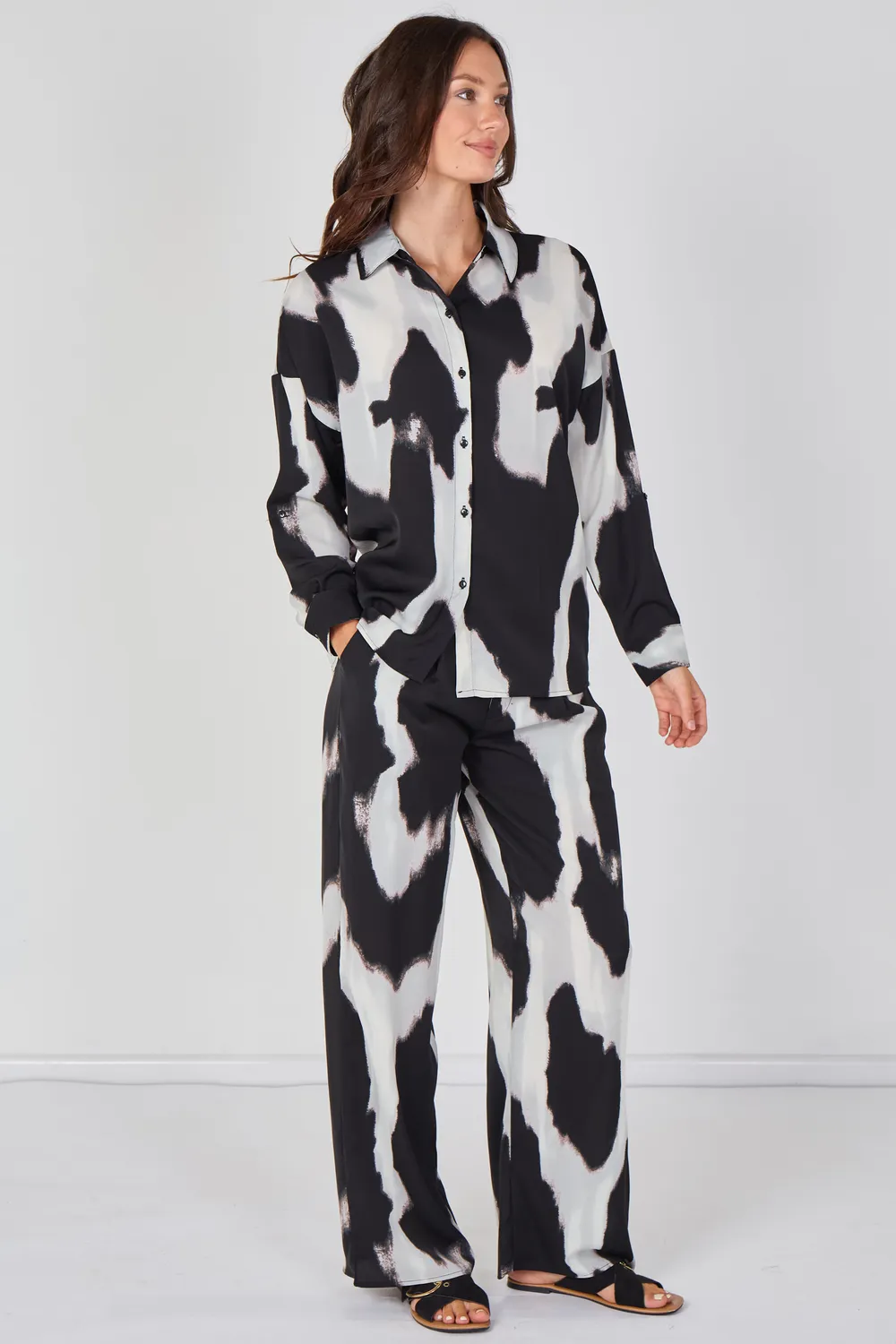 LOVE SUNSHINE Abstract set coordinato nero stampa pantalone