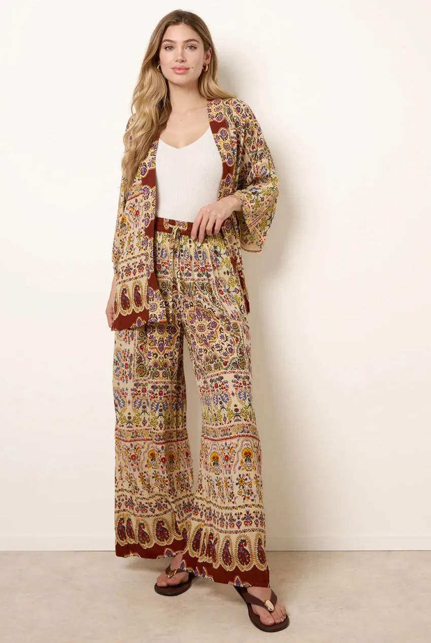 Blue Vanilla Paisley Print Kimono multicolor con ricami