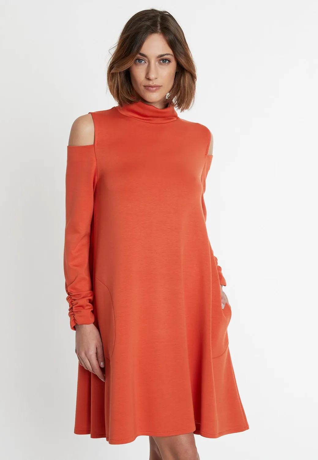 Ana Alcazar Saboja abito jersey arancio cut-out