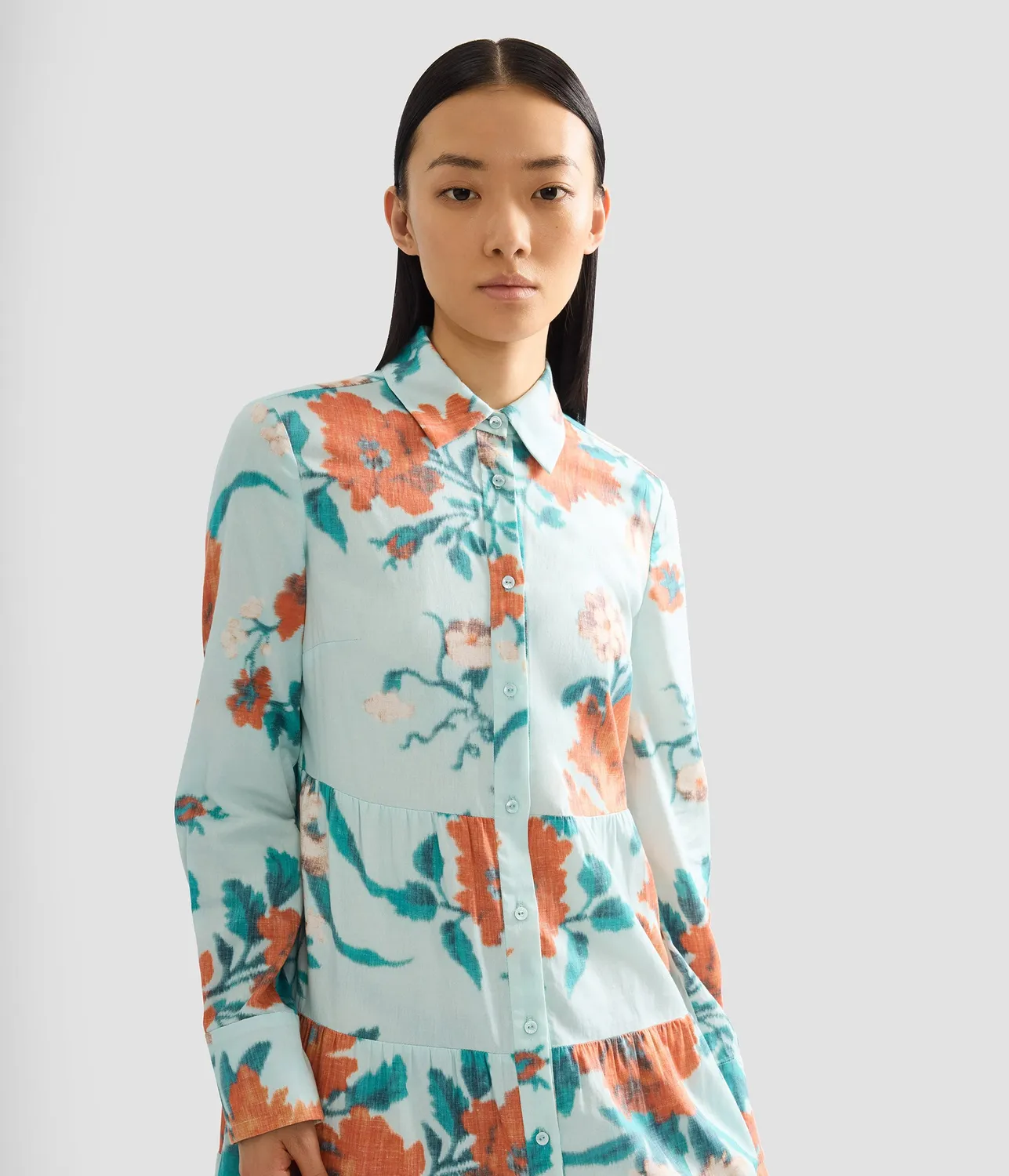 Erdem Floral Print abito camicia midi cotone blu papaveri