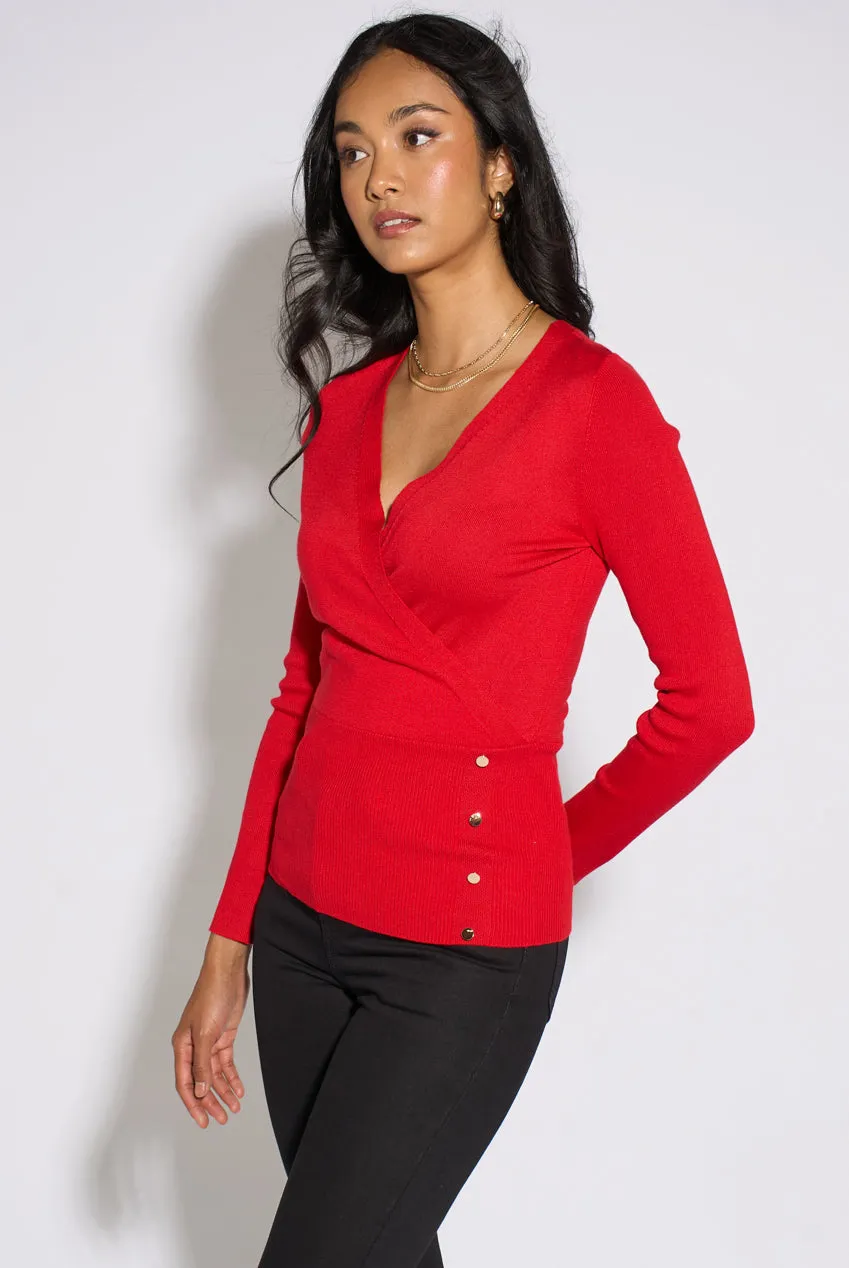 Gini London top rosso incrociato manica lunga bottoni oro