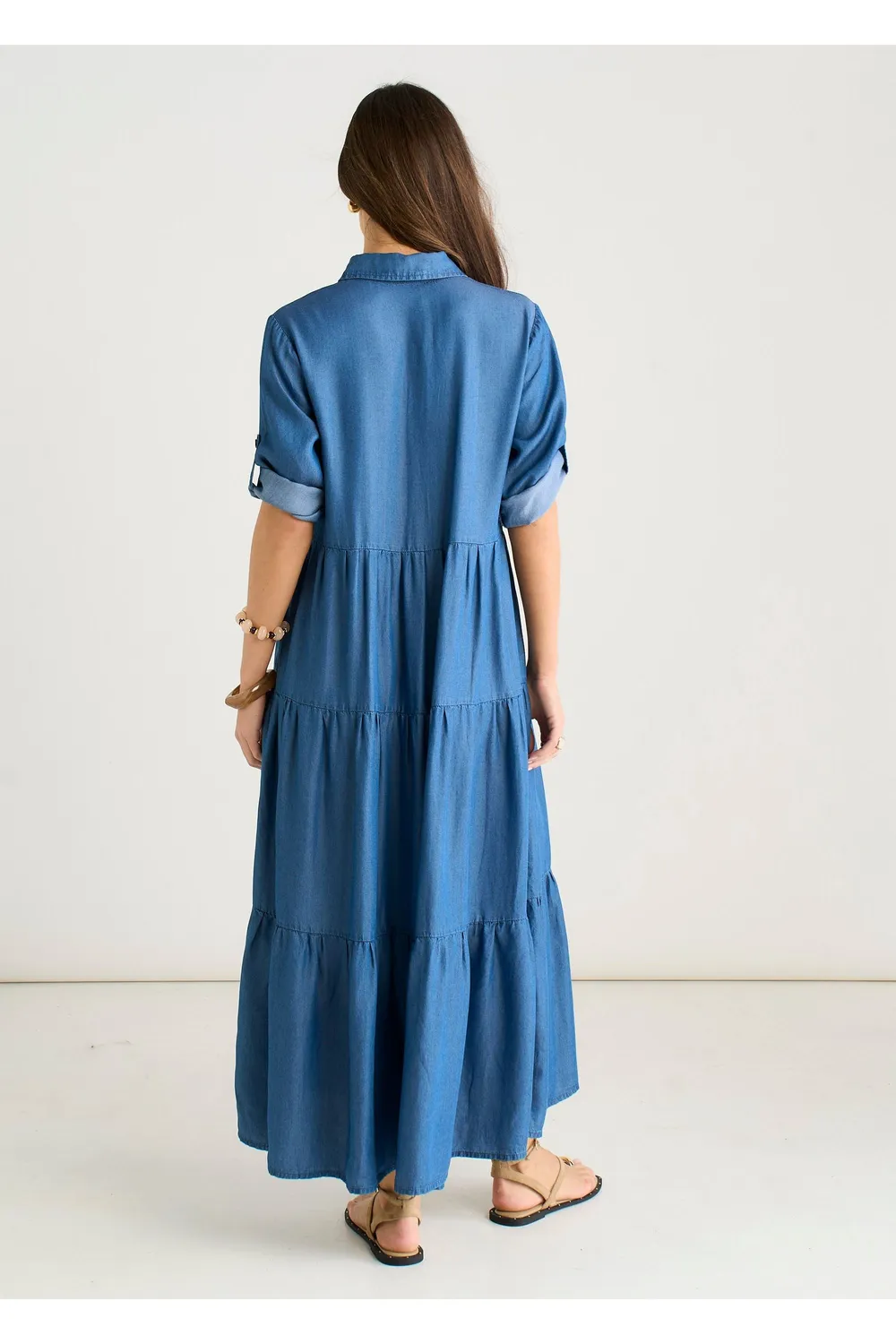 Gini London camicia abito midaxi blu chambray bottoni