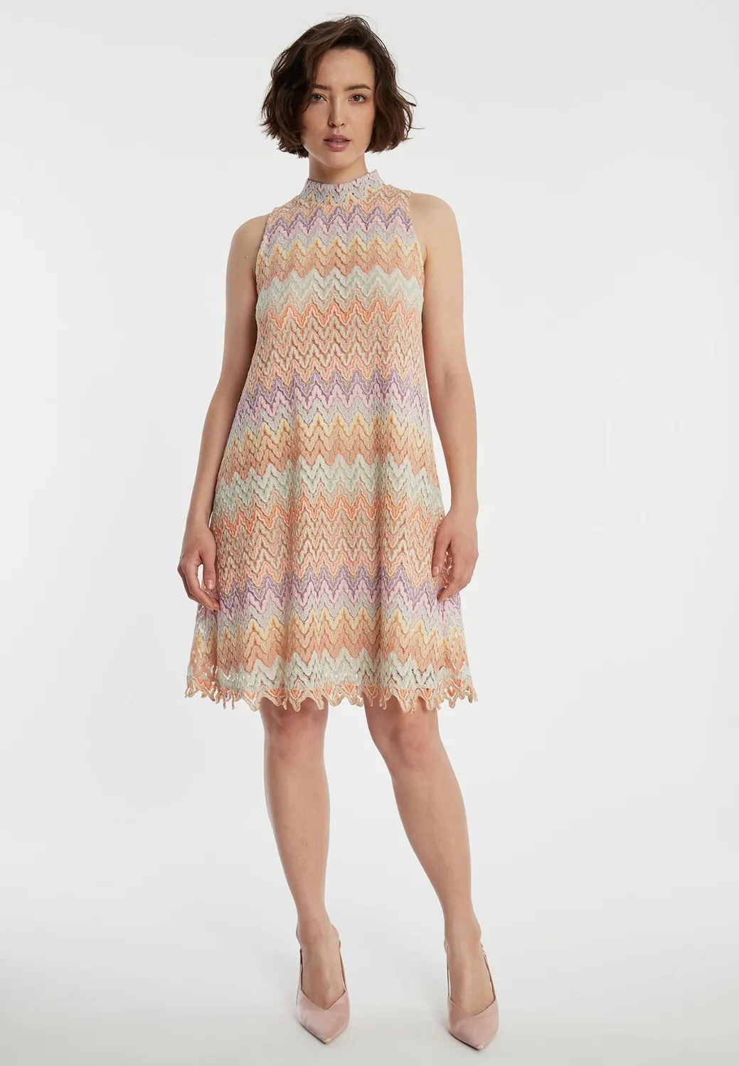 Ana Alcazar Zaja abito trapezio maglina zigzag pastello