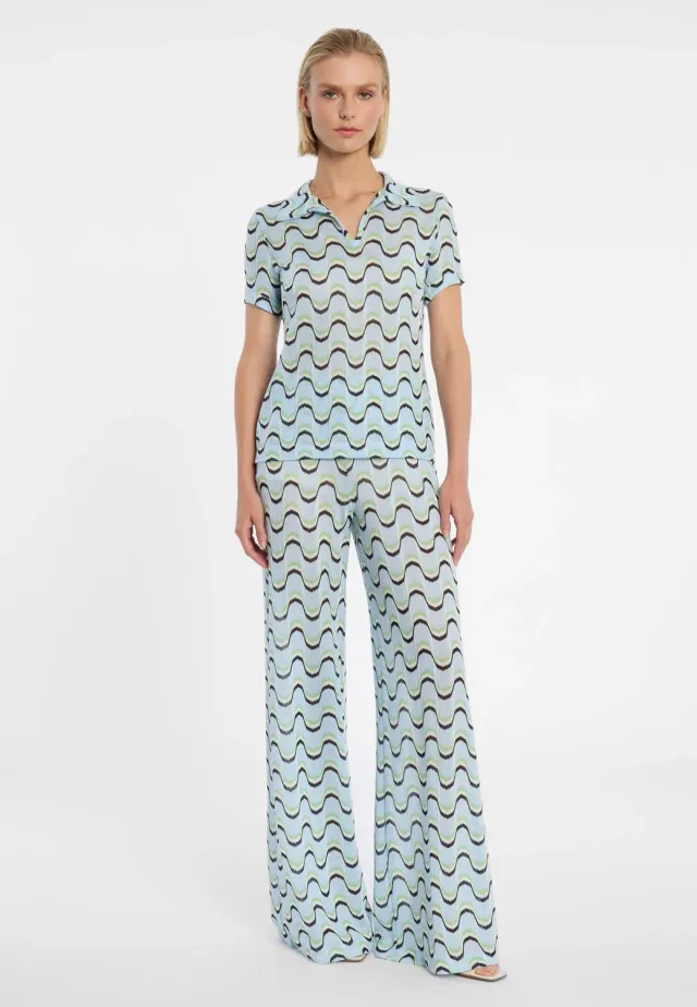 Ana Alcazar Dulya top polo azzurro maglia a onde