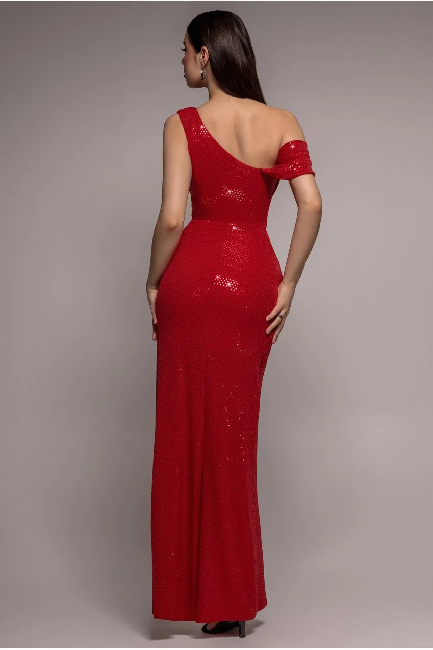 Goddiva DR4741 Abito Maxi Paillettes Rosso Scollo Cowl