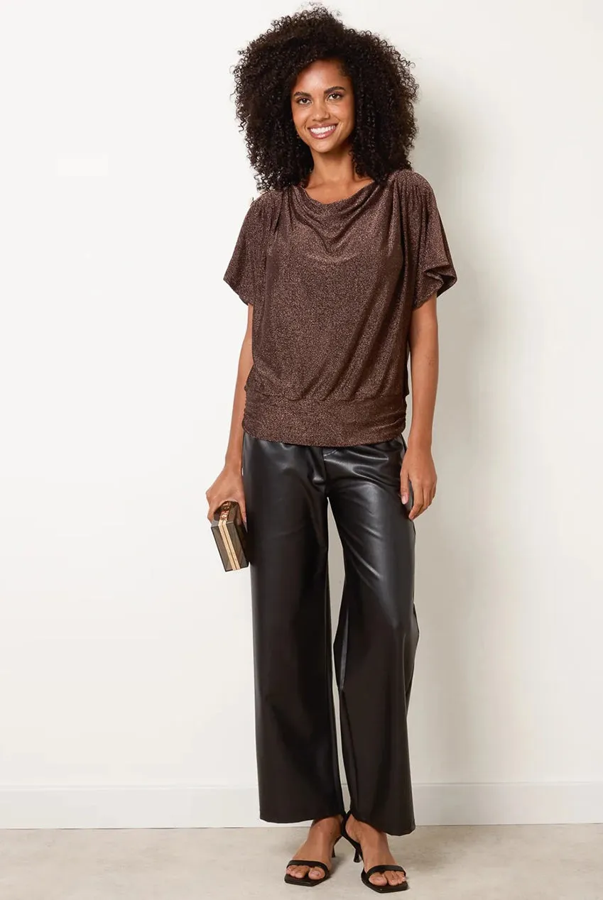 Blue Vanilla Draped Cowl top bronzo S/M metallizzato