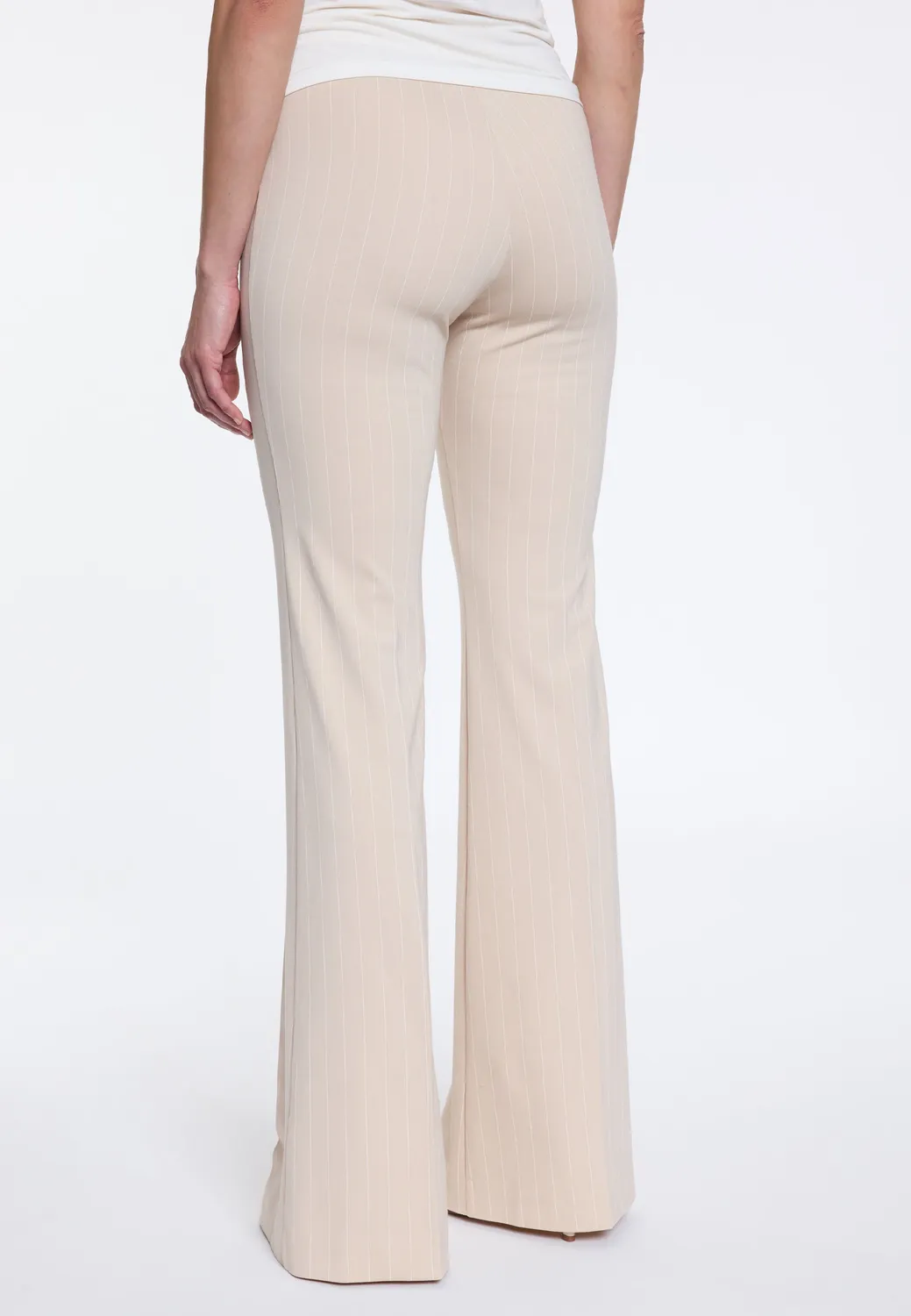 Ana Alcazar Divia pantaloni zampa beige gessati vita alta